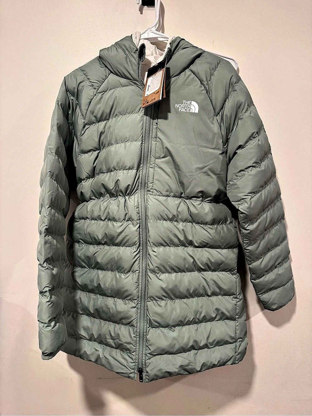The North Face Hooded Puffer Reversible Jacket Girls XXL NWT Green / Cream